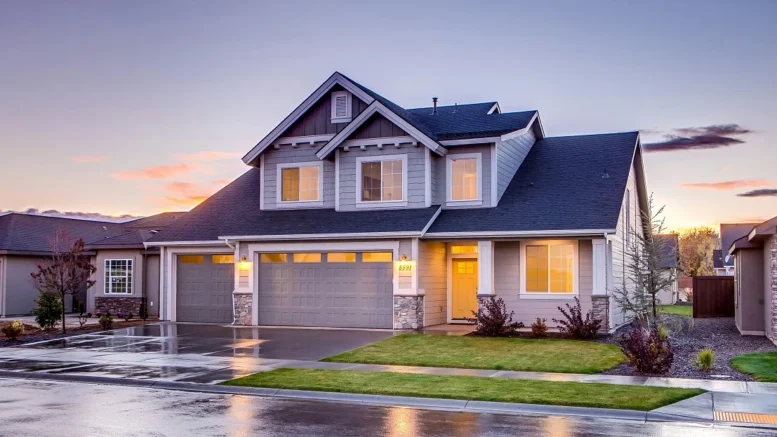 home with blue roof